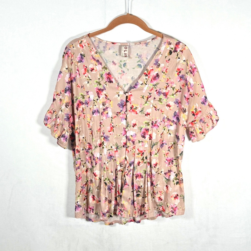 Dolan anthropologie Floral Print‎ Flutter Sleeve Button Front Peasant top Med M